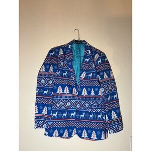 SUITMEISTER Blue Reindeer Christmas Blazer Jacket Men's L Holiday Party Festive